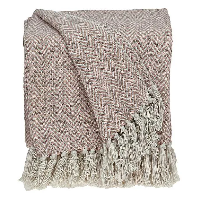 Kirklands Home Blush Chevron Cotton Handloomed Tassel Throw