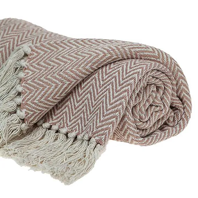 Kirklands Home Blush Chevron Cotton Handloomed Tassel Throw