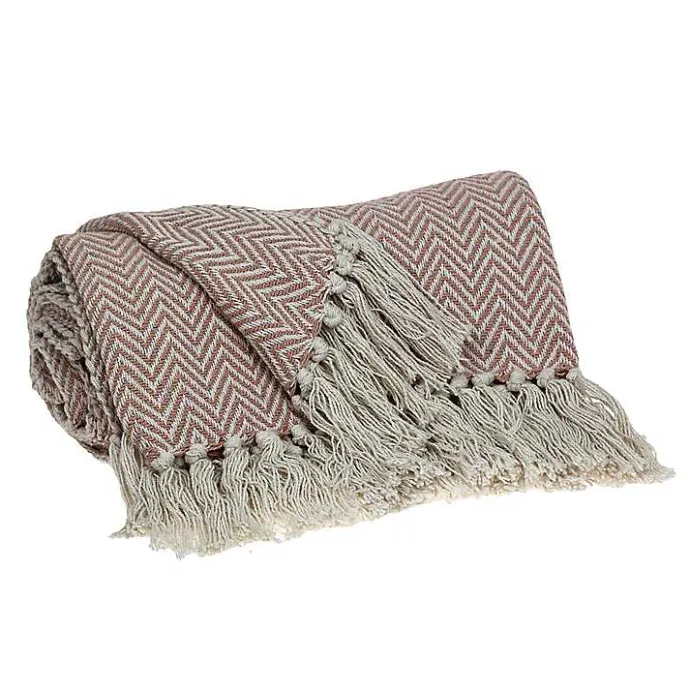 Kirklands Home Blush Chevron Cotton Handloomed Tassel Throw