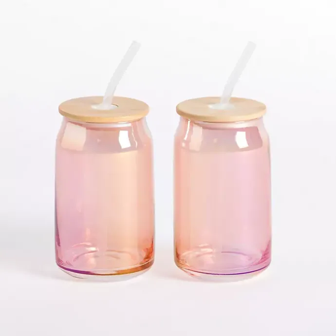 Hot Kirklands Home Blush Glass Can Tumblers, Set of 2 Pink