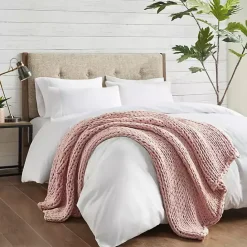 Discount Kirklands Home Blush Hand Made Chunky Double Knit Throw Blanket Pink