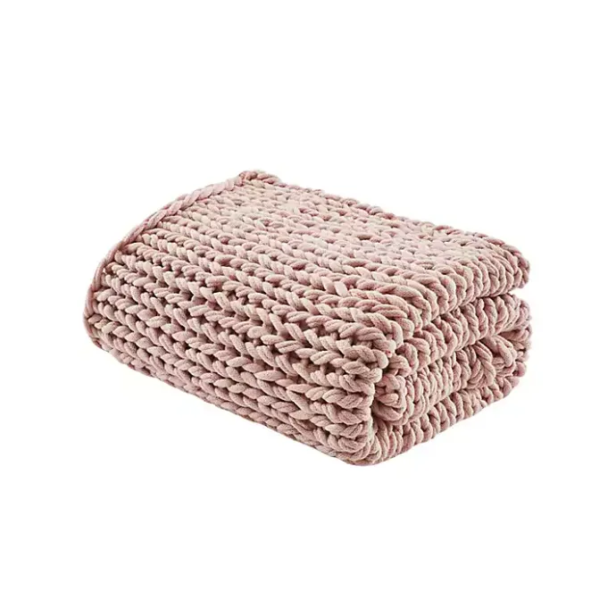 Discount Kirklands Home Blush Hand Made Chunky Double Knit Throw Blanket Pink