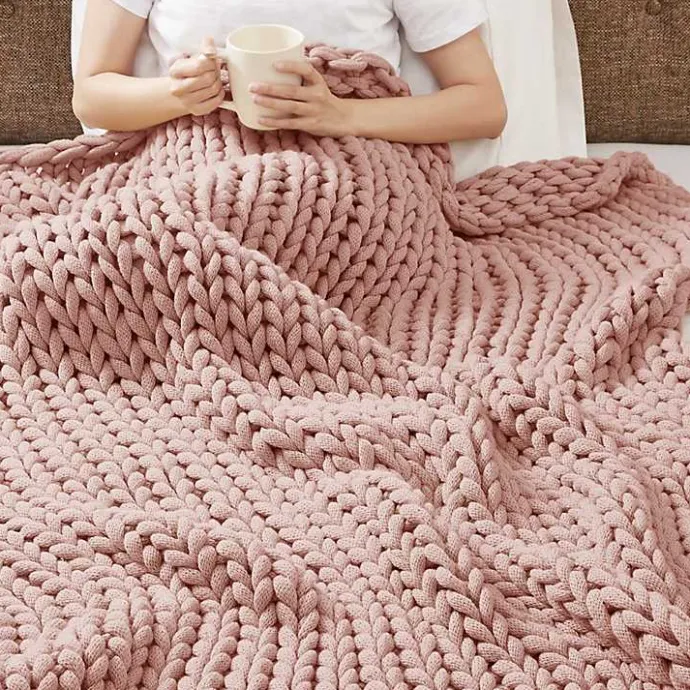 Discount Kirklands Home Blush Hand Made Chunky Double Knit Throw Blanket Pink