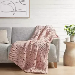 Discount Kirklands Home Blush Hand Made Chunky Double Knit Throw Blanket Pink