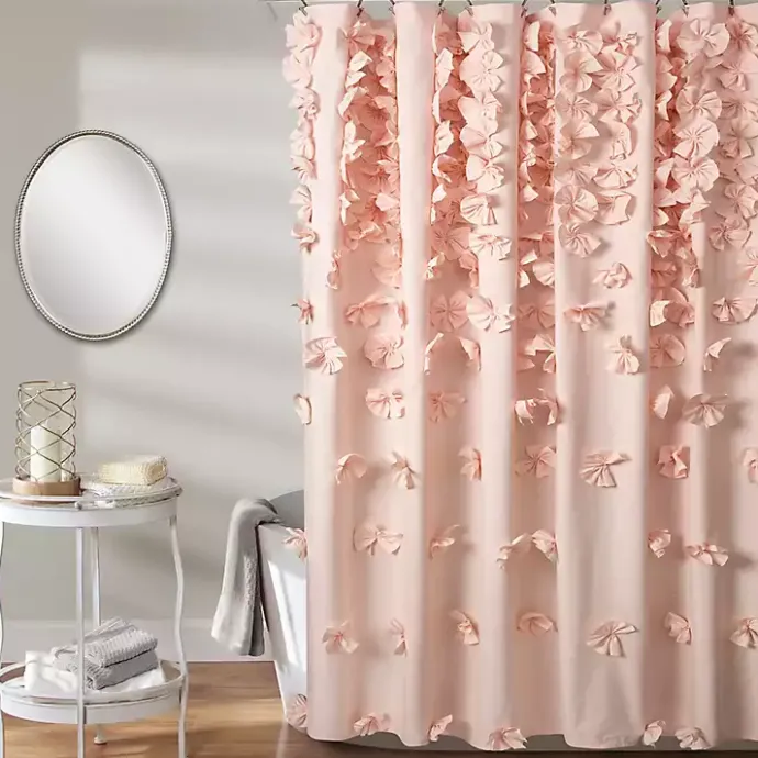 Hot Kirklands Home Blush Riley Cascading Bows Shower Curtain Pink