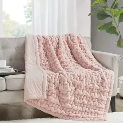Best Kirklands Home Blush Ruched Faux Fur Throw Pink