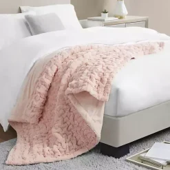 Best Kirklands Home Blush Ruched Faux Fur Throw Pink