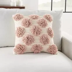 Kirklands Home Blush Tufted Pom Poms Throw Pillow Pink