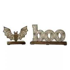 Kirklands Home Boo and Bat Wooden Figurines, Set of 2