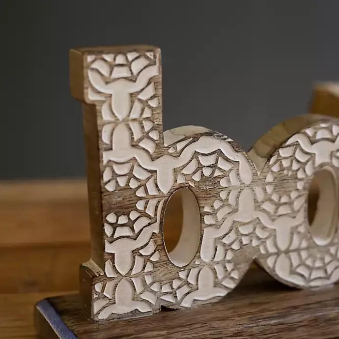 Kirklands Home Boo and Bat Wooden Figurines, Set of 2