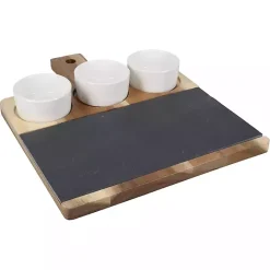 New Kirklands Home 3-Bowl Slate and Wood Serving Board