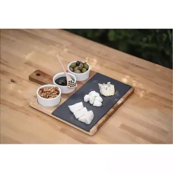 New Kirklands Home 3-Bowl Slate and Wood Serving Board