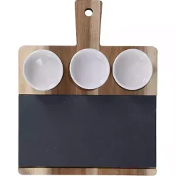 New Kirklands Home 3-Bowl Slate and Wood Serving Board