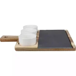 New Kirklands Home 3-Bowl Slate and Wood Serving Board