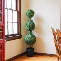 Clearance Kirklands Home Boxwood Triple Topiary in Decorative Black Pot