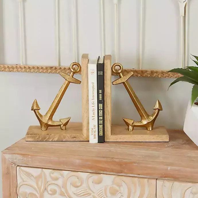 Kirklands Home Brass Anchor Bookends, Set of 2