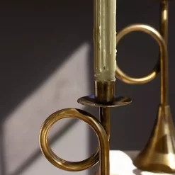 Sale Kirklands Home Brass Antique Trumpet Candle Holders, Set of 3 Gold