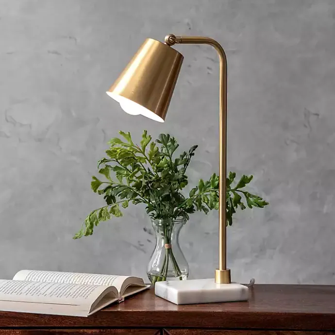 Best Kirklands Home Brass Cone Desk Lamp with Marble Base Gold