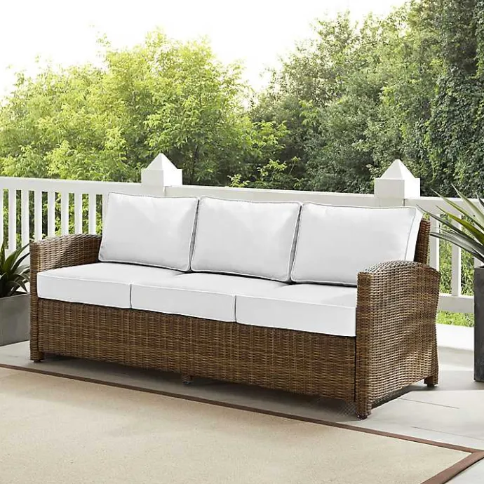 Online Kirklands Home Bren Wicker Sofa with Sunbrella Cushions Brown