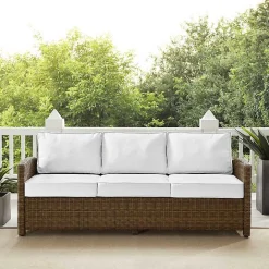 Online Kirklands Home Bren Wicker Sofa with Sunbrella Cushions Brown