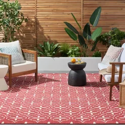 Best Kirklands Home Brick & Ivory Quatrefoil Indoor/Outdoor Rug, 5x7