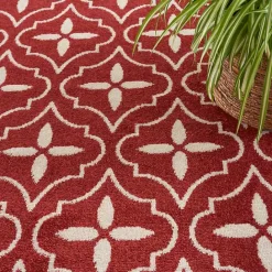 Best Kirklands Home Brick & Ivory Quatrefoil Indoor/Outdoor Rug, 5x7