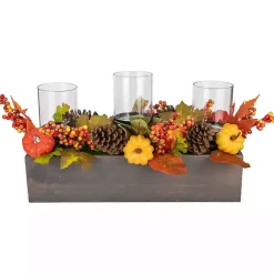 Clearance Kirklands Home Bright Pumpkin and Leaves Candle Centerpiece