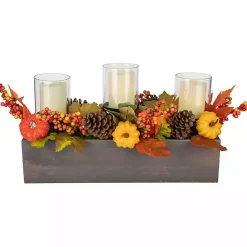 Clearance Kirklands Home Bright Pumpkin and Leaves Candle Centerpiece