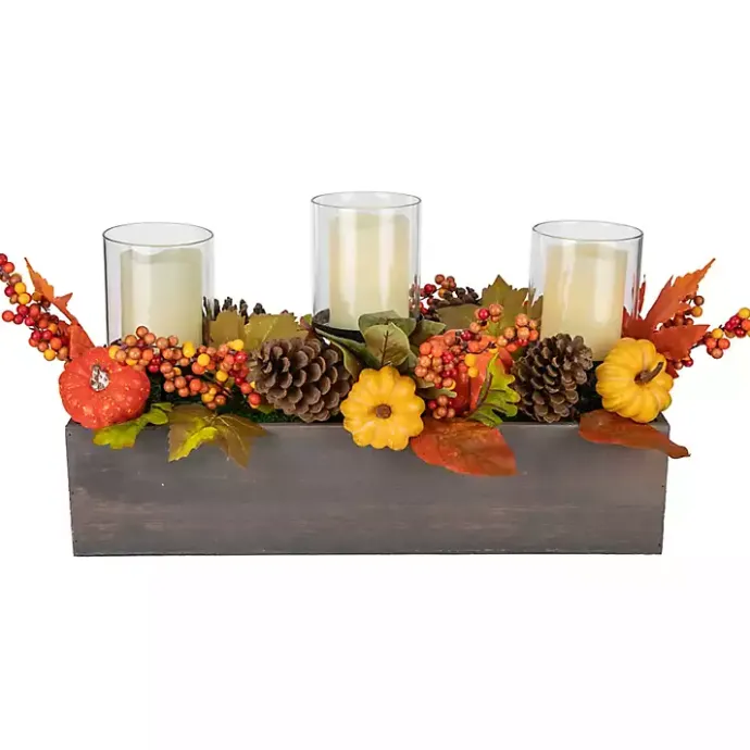 Clearance Kirklands Home Bright Pumpkin and Leaves Candle Centerpiece