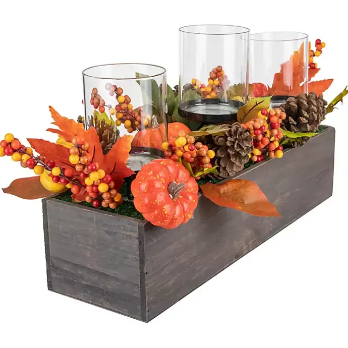 Clearance Kirklands Home Bright Pumpkin and Leaves Candle Centerpiece