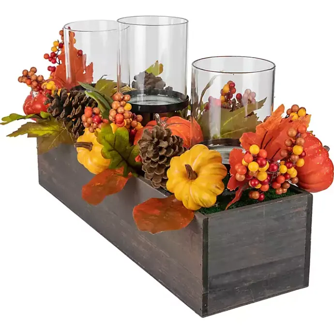 Clearance Kirklands Home Bright Pumpkin and Leaves Candle Centerpiece
