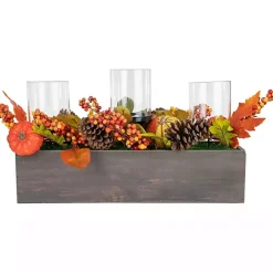 Clearance Kirklands Home Bright Pumpkin and Leaves Candle Centerpiece