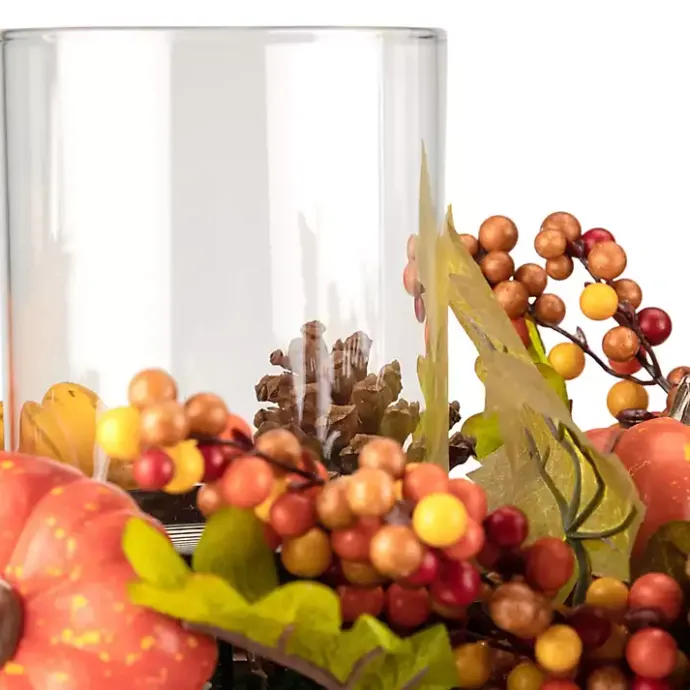 Clearance Kirklands Home Bright Pumpkin and Leaves Candle Centerpiece