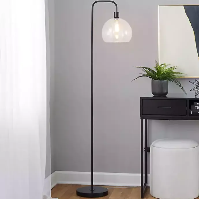 Outlet Kirklands Home Bronze and Seeded Glass Shade Floor Lamp Clear