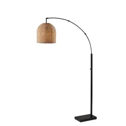 Kirklands Home Bronze and Woven Rat Arc Floor Lamp Tan