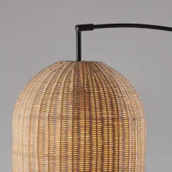 Kirklands Home Bronze and Woven Rat Arc Floor Lamp Tan
