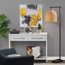 Clearance Kirklands Home Bronze and Woven Rat Stem Floor Lamp Tan