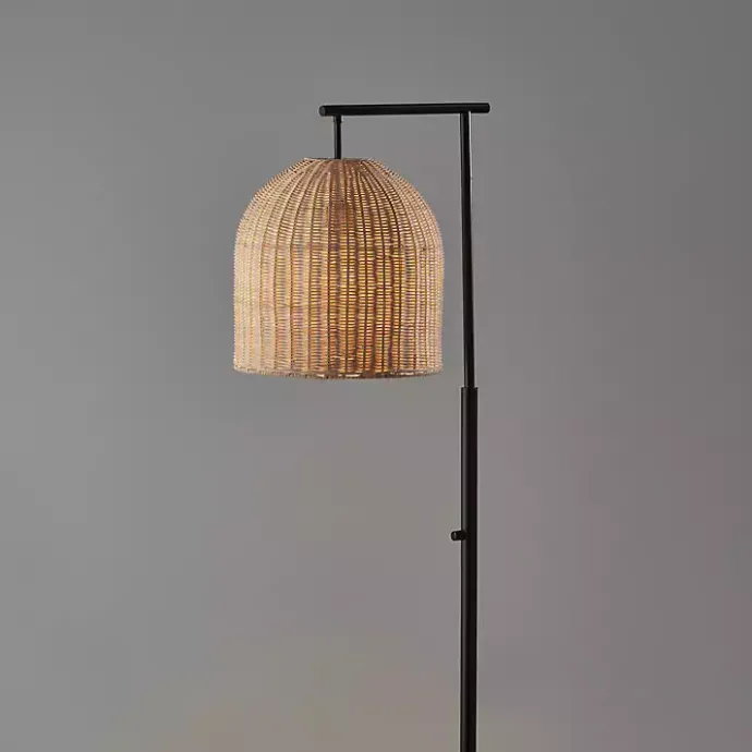 Clearance Kirklands Home Bronze and Woven Rat Stem Floor Lamp Tan