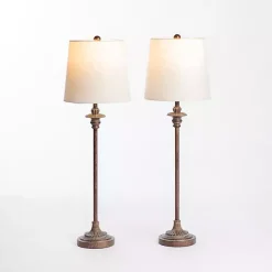 Kirklands Home Bronze Metal Candlestick Buffet Lamps, Set of 2 White