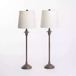 Kirklands Home Bronze Metal Candlestick Buffet Lamps, Set of 2 White
