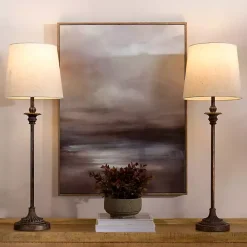 Kirklands Home Bronze Metal Candlestick Buffet Lamps, Set of 2 White