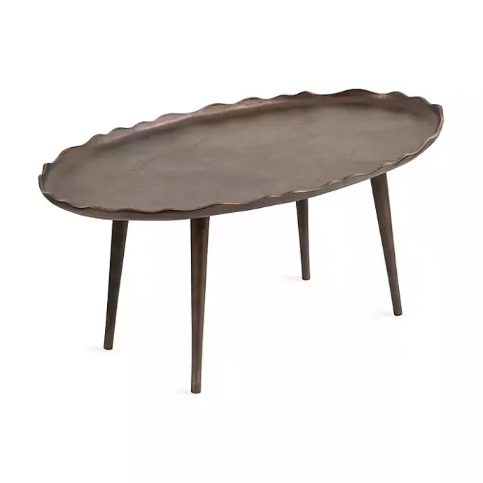 Hot Kirklands Home Bronze Metal Deckled Edge Oval Coffee Table Brown