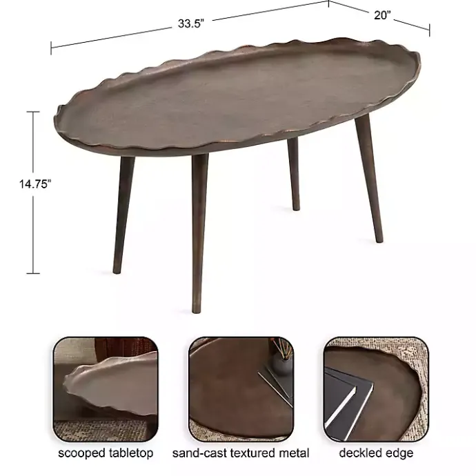 Hot Kirklands Home Bronze Metal Deckled Edge Oval Coffee Table Brown
