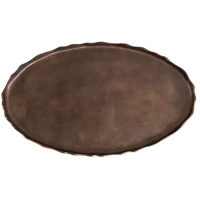Hot Kirklands Home Bronze Metal Deckled Edge Oval Coffee Table Brown