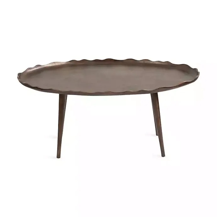 Hot Kirklands Home Bronze Metal Deckled Edge Oval Coffee Table Brown