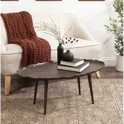 Hot Kirklands Home Bronze Metal Deckled Edge Oval Coffee Table Brown