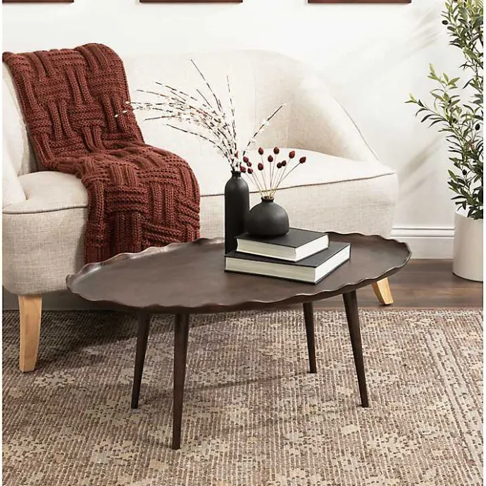 Hot Kirklands Home Bronze Metal Deckled Edge Oval Coffee Table Brown