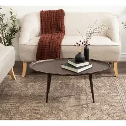 Hot Kirklands Home Bronze Metal Deckled Edge Oval Coffee Table Brown