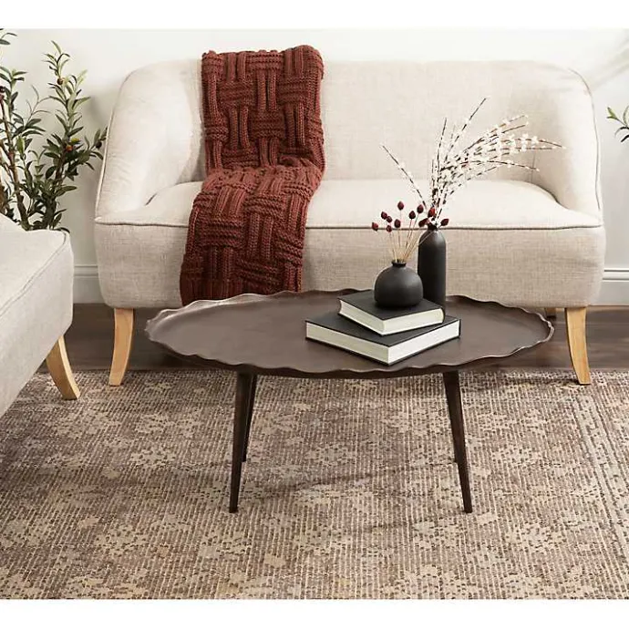 Hot Kirklands Home Bronze Metal Deckled Edge Oval Coffee Table Brown