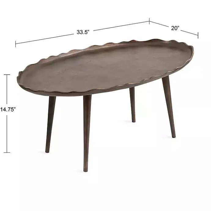 Hot Kirklands Home Bronze Metal Deckled Edge Oval Coffee Table Brown
